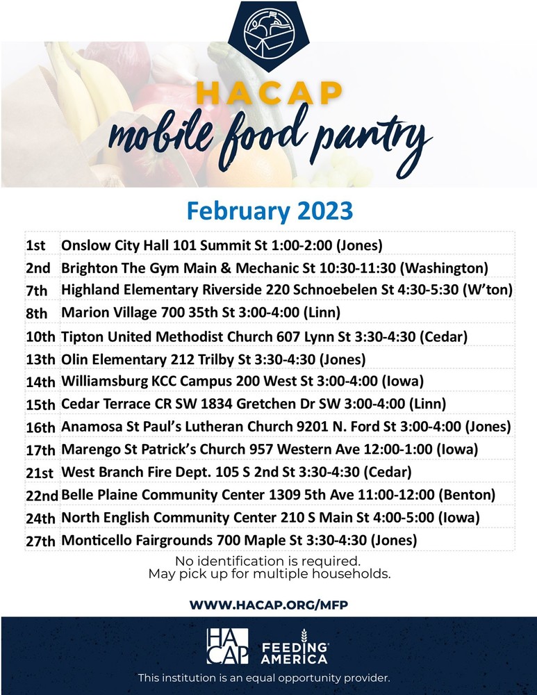 mobile food pantry Feb dates