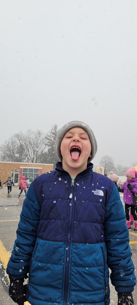 Some of our 1st graders enjoyed catching snowflakes on their tongues yesterday at recess!