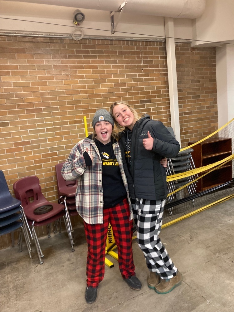 Students Jenna Huber and Bree Lemburg dressed up for Chore clothes day. They did have muck boots but they got too hot.